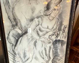 Emil Ganso Seated Woman Charcoal Drawing