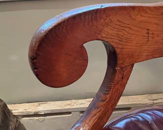 Victorian Carved Oak Armchair with Leather Seat