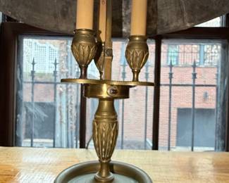 Brass Bouillotte Candlestick Table Lamp with Metal Shade