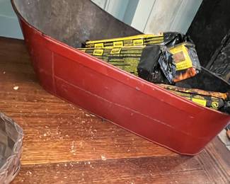 Antique Red Galvanized Metal Coal Hod / Scuttle