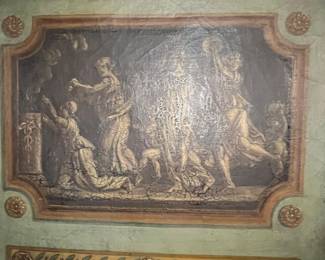 Antique Italian Neoclassical Painted Canvas Folding Screen