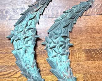 Pair of Vintage Bronze Floral Furniture Appliques