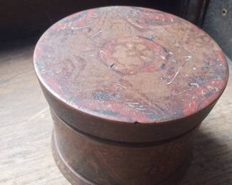 Assorted Collectibles: Wooden Box, Ceramic Dish, Chinese Snuff Bottle, and Ceramic Figurine