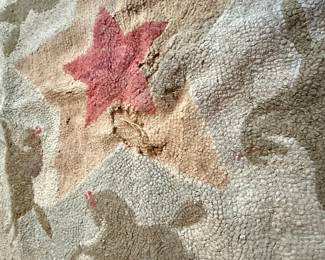 Folk Art Hooked Rug with Stars and Animals