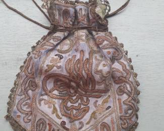 Ottoman Silk and Metallic Thread Embroidered Pouch with Tughra Motif