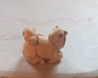 Carved Ivory Netsuke of Camel and Calf