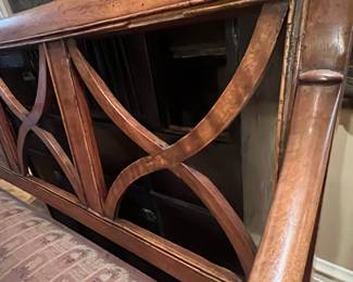 Regency Style Mahogany Settee with Upholstery and Pillows