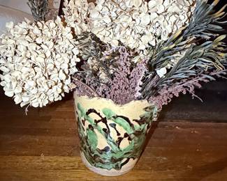 Faience Pottery Vase with Green and Brown Glaze