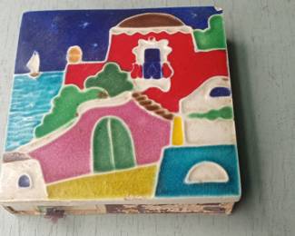 Creazioni Luciano Hand-Painted Ceramic Trinket Box - Mediterranean Village Scene