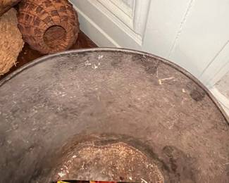 Antique Red Galvanized Metal Coal Hod / Scuttle