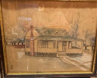 Watercolor House Portrait with Monogram