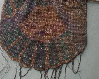 Victorian Beaded Drawstring Reticule with Fringe