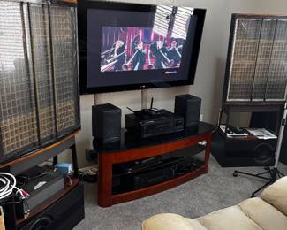 Elite TV, Infinity Speakers (small), Quad ESL 63 speakers (large) 