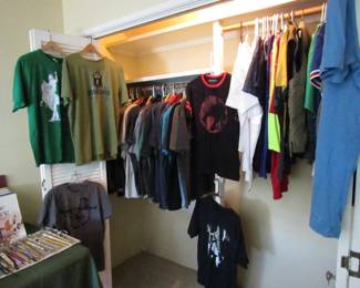 Office closet with men's t-shirts (Its a good life brand), International Soccer Jerseys plus!