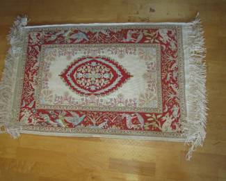 Beautiful silk prayer rug with animal motiffs
