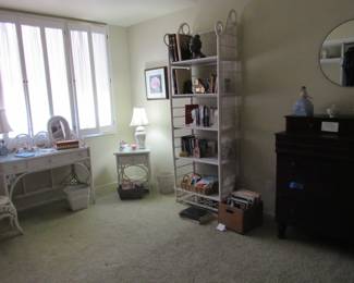 Bedroom #1 with White Wicker Furniture Chair, Desk, Night Stand, Book Case