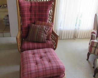 Vintage rattan chair and footstool