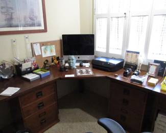 Office Space with a three piece wood desk