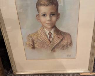 Mid Century Modern painting of boy in suit from the estate of El Vez