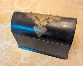 Antique wooden box with brass mounts