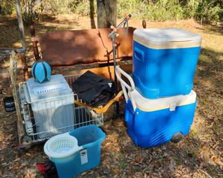 Bike rack, bridge cart, coolers