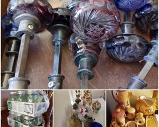 Antique cut to clear Doorknobs SOLD, Green Ball jars, Oil Lamps and 1970's Mushroom kitchen items SOLD