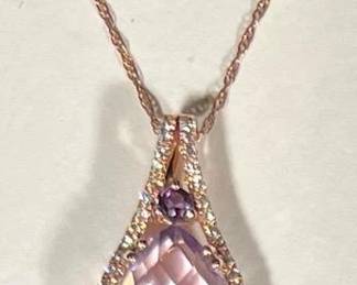 14K gold amethyst and diamond necklace