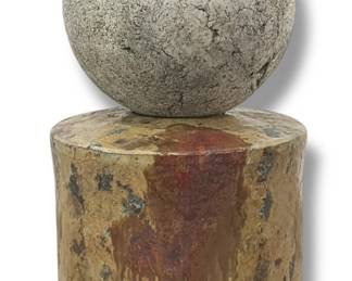 Large Stone Sphere Sculpture on Marble Base