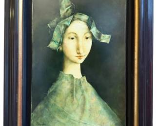 GEORGES MAZILU (Romanian/French, b. 1951) Acrylic Painting Portrait of a Girl
