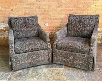 A Pair of BERNHARDT Paisley Swivel Club Chairs