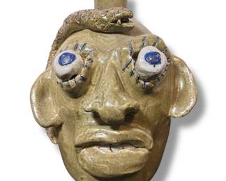 Folk Art Pottery Snake Face Jug, JERRY BROWN