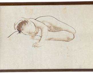 Mid Century Nude Watercolor Painting