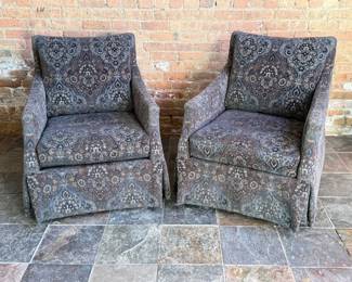 A Pair of BERNHARDT Paisley Swivel Club Chairs