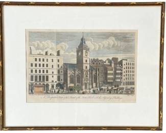 "A Perspective View of the Front of The Tron Kirk, Edinburgh" Color Etching