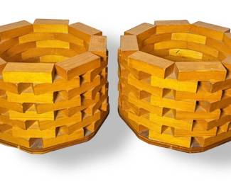 Pair of Exceptional Folk Art Stacked Wood Planters