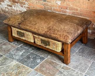 WILLIAMS SONOMA Leather Coffee Table Ottoman w/ Storage