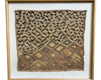 Framed Kuba Raffia Cloth Textile, Democratic Republic of Congo