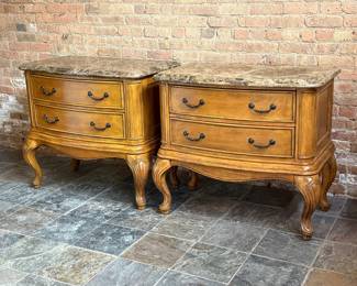 Pair Marble Top Bombay End Tables, Traditional French 