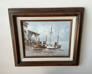 Framed Harbor Scene By W. Jones