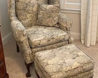 Floral Green Chair And Ottoman