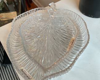 Pressed glass leaf platters (1’ and 16” sizes) $30-$35 + tax