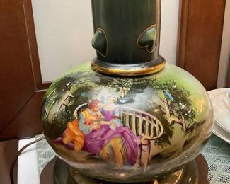 Vintage hand painted green table lamp (34” tall) $325 + tax