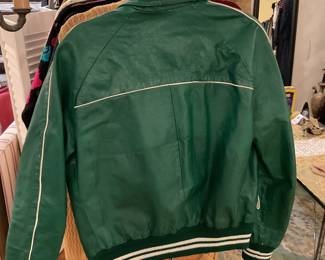 Vintage green leather varsity jacket $60 + tax