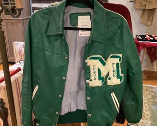 Vintage green leather varsity jacket $60 + tax