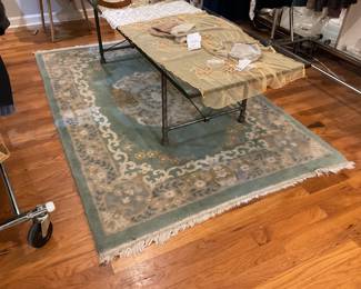 Mint green, gold toned, and cream area rug (4’ x 6’) 