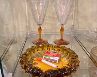 Victorian fostoria Amber glass ashtray (7”) $112.50 + tax