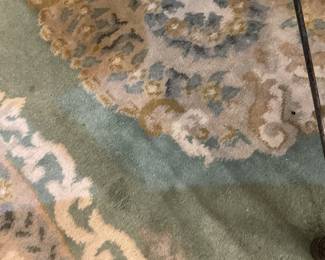 Mint green, gold toned, and cream area rug (4’ x 6’) 
