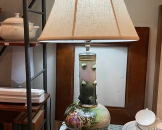Vintage hand painted green table lamp (34” tall) $325 + tax