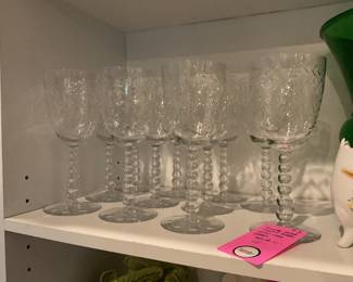 Crystal bubble stem wine glasses (set of 11) $110 + tax