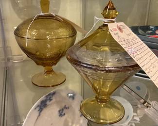 Amber glass Jeanette candy dishes $50-$62.50 + tax 